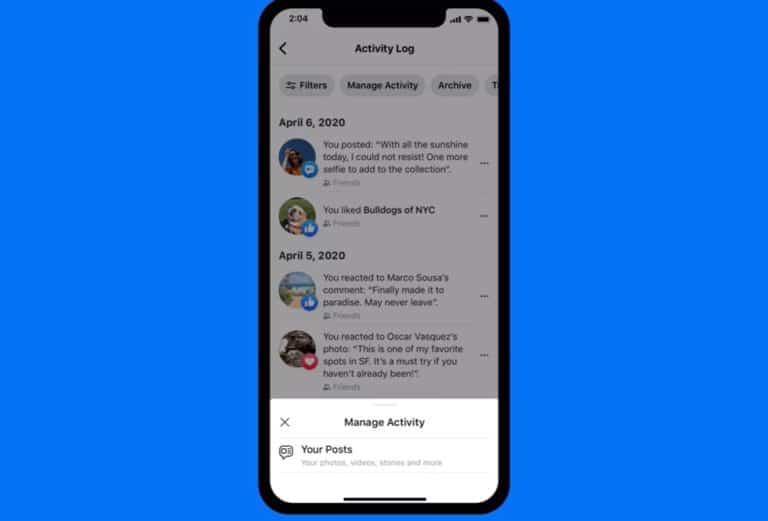 Facebook manage activity