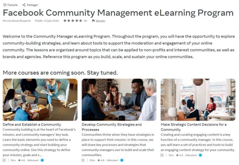 facebook community management elearning program cours gratuit