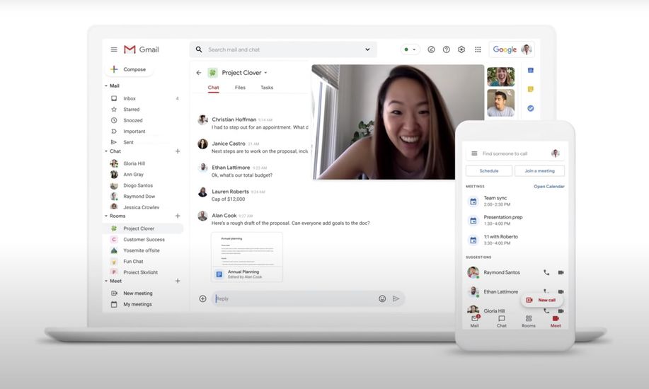 gmail google docs chat meet rooms